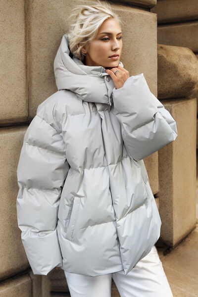 Pocketed Zip Up Hooded Puffer Jacket
