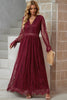 Scalloped Hem Flounce Sleeve Lace V-Neck Maxi Dress