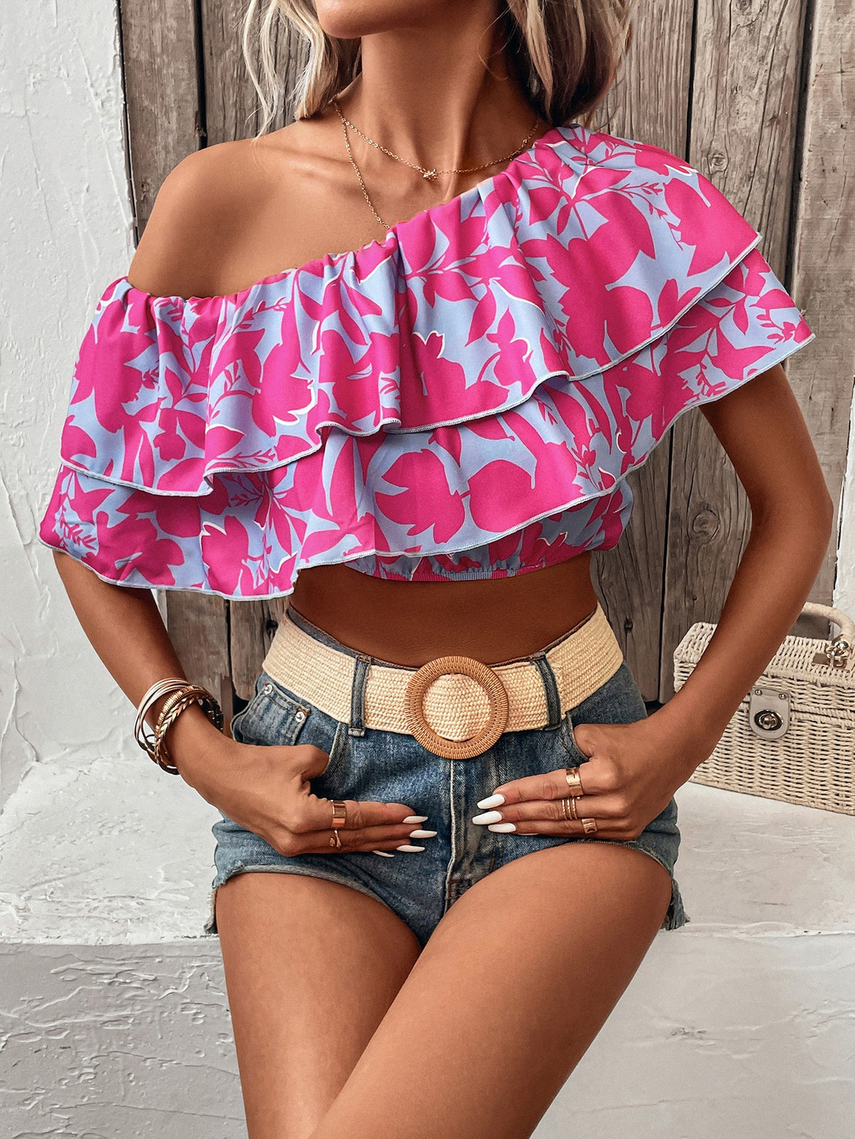 Layered One Shoulder Cropped Blouse