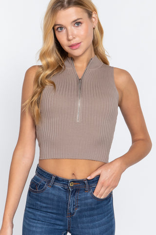 Sleeveless Rib Sweater Top W/zipper