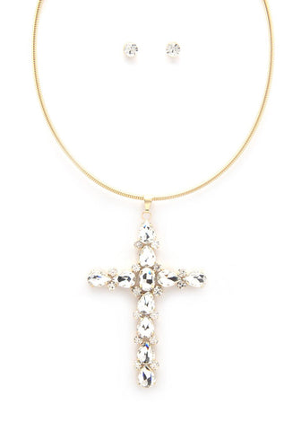 Crystal Cross Metal Necklace