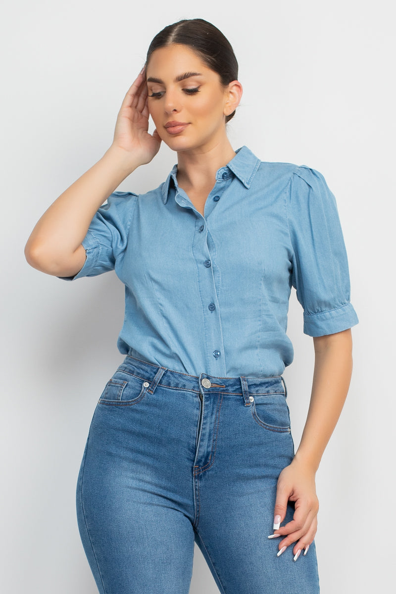 Denim Shirt Top, Button-Down Shirt for Women, Light Denim - Small